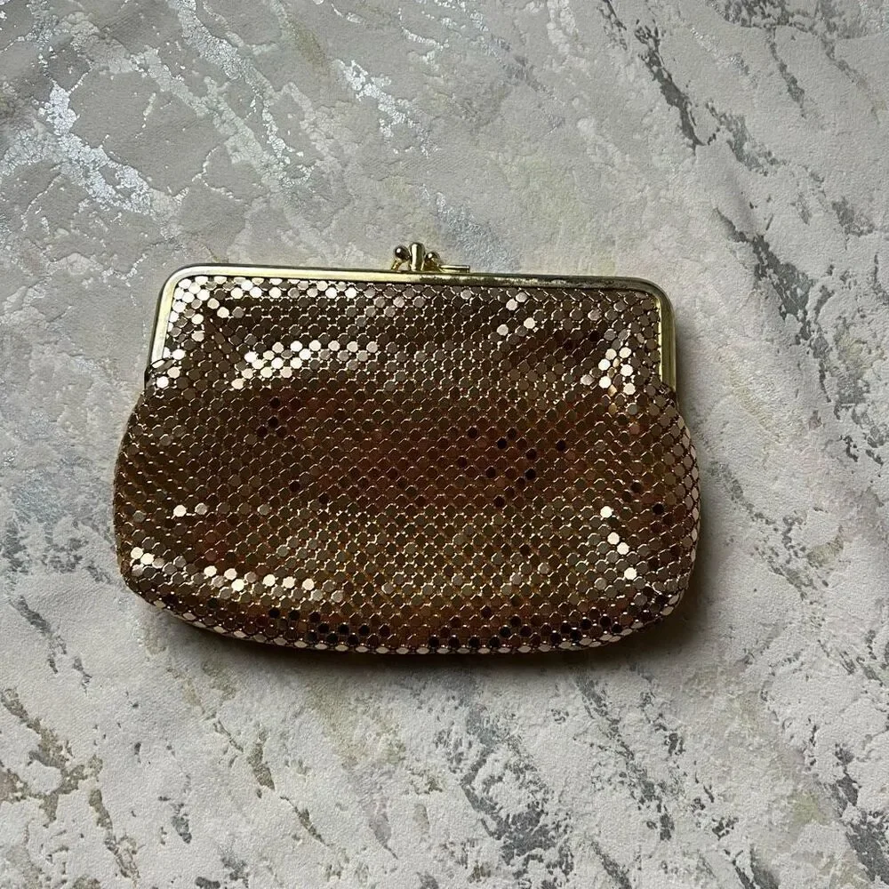 Vintage Chain Mail Gold Metal Metallic Clutch